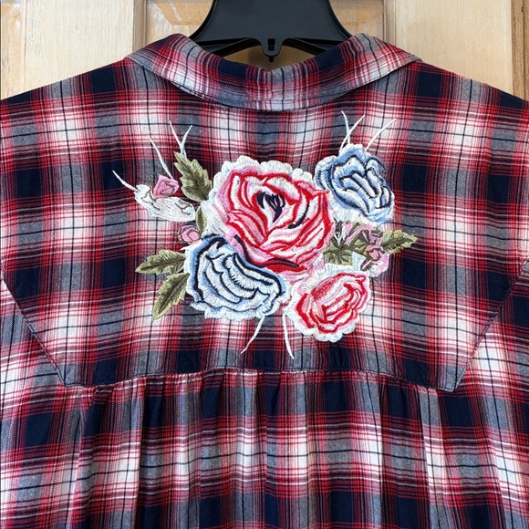 Tolani Tops - Tolani Embroidered Red and Blue Plaid Shirt Size 3X